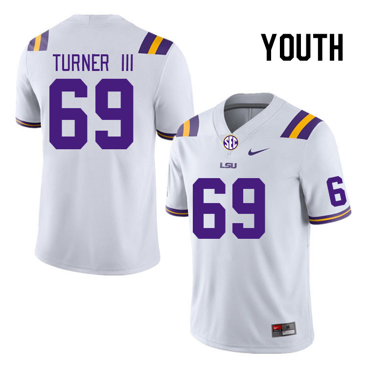 Youth #69 Charles Turner III LSU Tigers College Football Jerseys Stitched-White